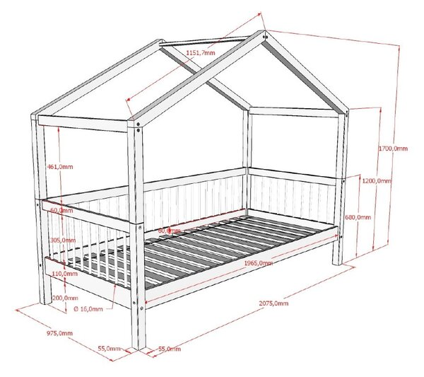 Otroška postelja iz masivne bukve v obliki hiške z letvenim dnom 90x200 cm v naravni barvi Forrest – Vipack