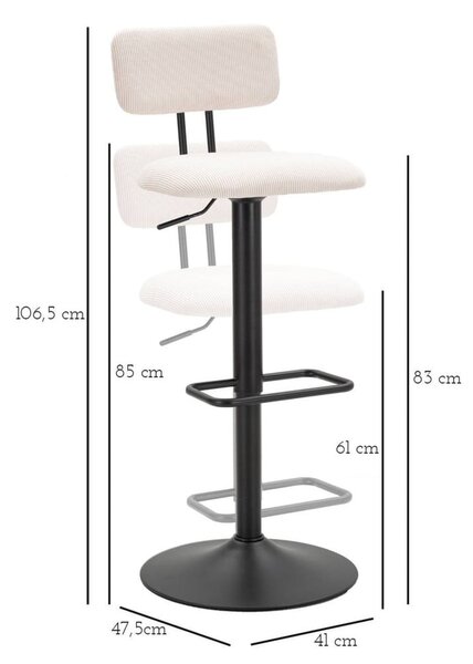 Bel/črn barski stol z nastavljivo višino (višina sedeža 61 cm) Tina – Mauro Ferretti