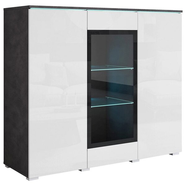 P & B Visoka Komoda Vera 120, Antracit, Bela, Led