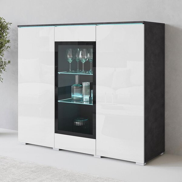 P & B Visoka Komoda Vera 120, Antracit, Bela, Led