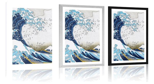 Plakat s paspartujem reprodukcija Veliki val pred Kanagavo – Kacušika Hokusai