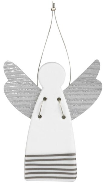 Srebrni porcelanasti angel STRIPES, viseči