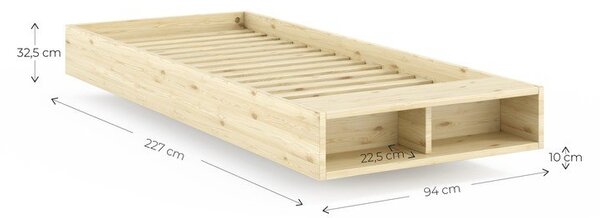 Postelja iz masivnega bora brez vzglavja z letvenim dnom 90x200 cm v naravni barvi Merge – Karup