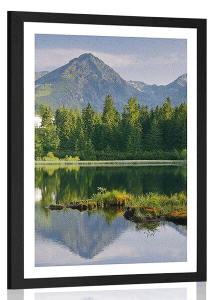 Plakat s paspartujem čudovita gorska panorama z jezerom