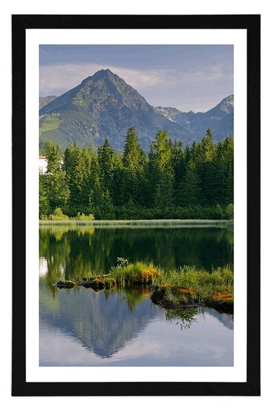 Plakat s paspartujem čudovita gorska panorama z jezerom