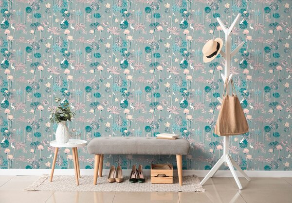 Tapeta lokvanju in japonski krapi v temnejši varianti
