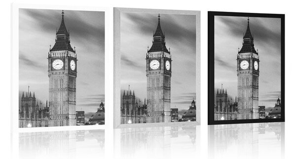 Plakat Big Ben v Londonu v črnobeli varianti