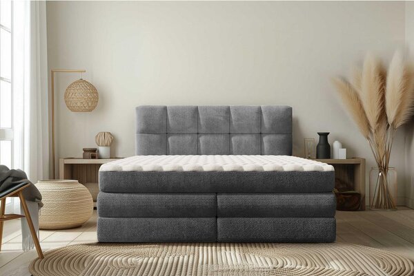 BOXSPRING POSTELJA 140 cm x 200 cm , tekstil siva