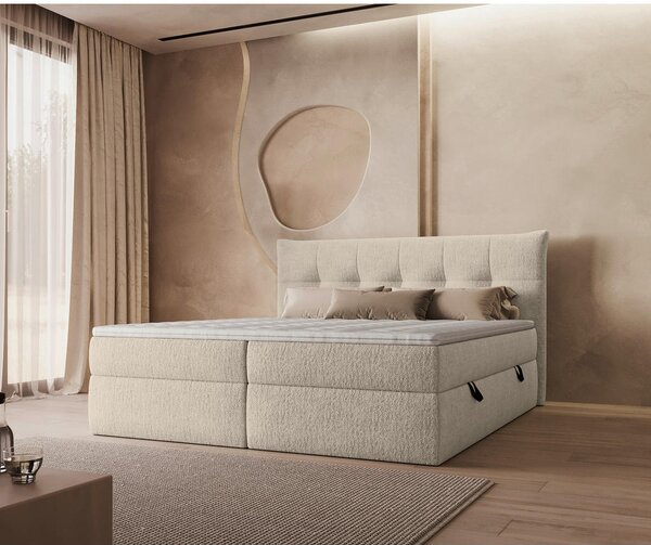 POSTELJA Z VZMETNICO 140 cm x 200 cm , tekstil krem barve