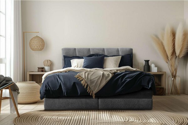 BOXSPRING POSTELJA 140 cm x 200 cm , tekstil siva