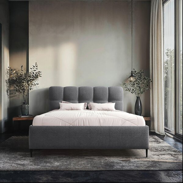 OBLAZINJENA POSTELJA 140 cm x 200 cm , tekstil antracit