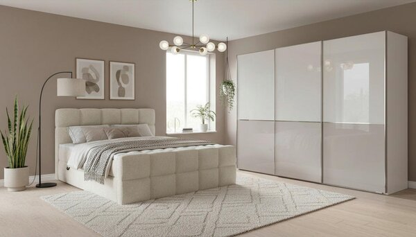 POSTELJA Z VZMETNICO 140 cm x 200 cm , tekstil bež