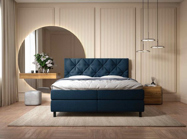 POSTELJA Z VZMETNICO 160 cm x 200 cm , tekstil temno modra
