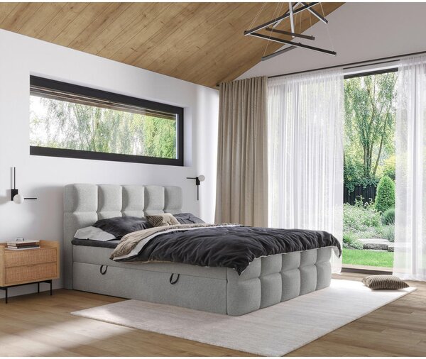 POSTELJA Z VZMETNICO 140 cm x 200 cm , tekstil srebrne barve
