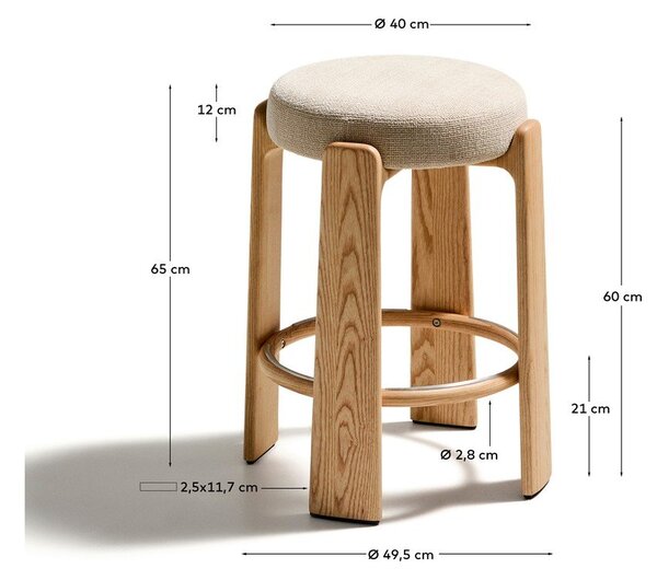 Barski stol iz masivnega jesena v bež in naravni barvi (višina sedeža 65 cm) Granite – Kave Home