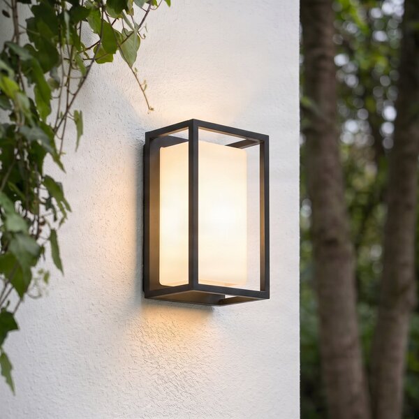 Lucande LED zunanja stenska svetilka Ilirian, antracit, aluminij, 15 cm, Črna, Aluminij, Sodobni
