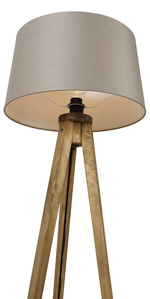 Rustikalna stoječa svetilka s tripodom iz vintage lesa s platnenim odtenkom taupe 45 cm - Tripod Classic