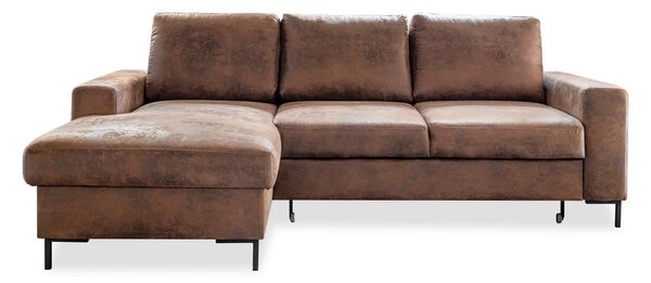 Rjava kotna raztegljiva sedežna garnitura iz umetnega usnja Miuform Lofty Lilly Vintage Brown, levi kot