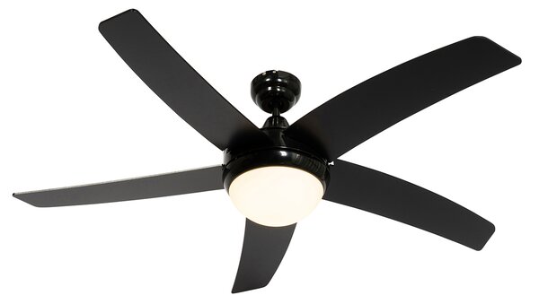 Pametni stropni ventilator črn z lesnim potiskom 132 cm vklj. LED možnost zatemnitve z daljinskim upravljalnikom - Cool