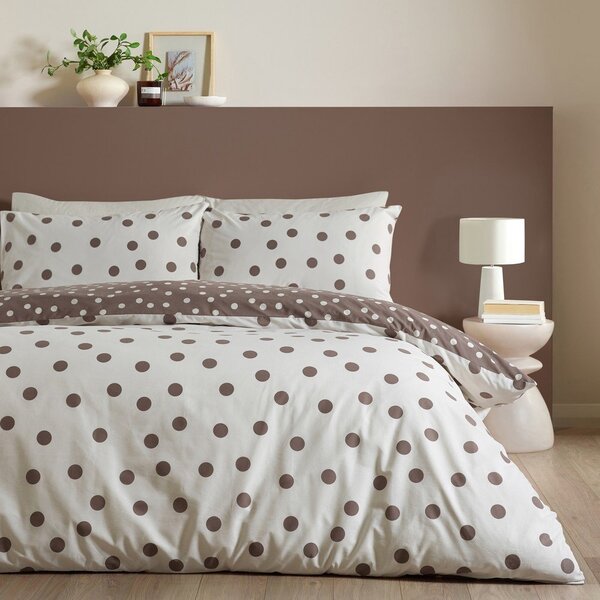 Bela/temno rjava posteljnina za zakonsko posteljo 200x200 cm Polka Dot – Catherine Lansfield