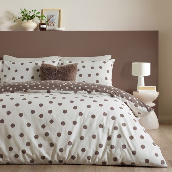 Bela/temno rjava posteljnina za zakonsko posteljo 200x200 cm Polka Dot – Catherine Lansfield