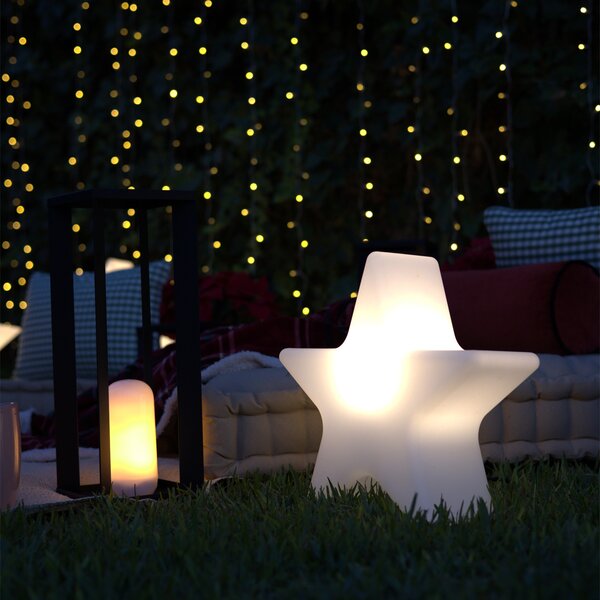 Božična stoječa svetilka bela 45 cm, vključno s polnilno sončno RGBW LED - Nova