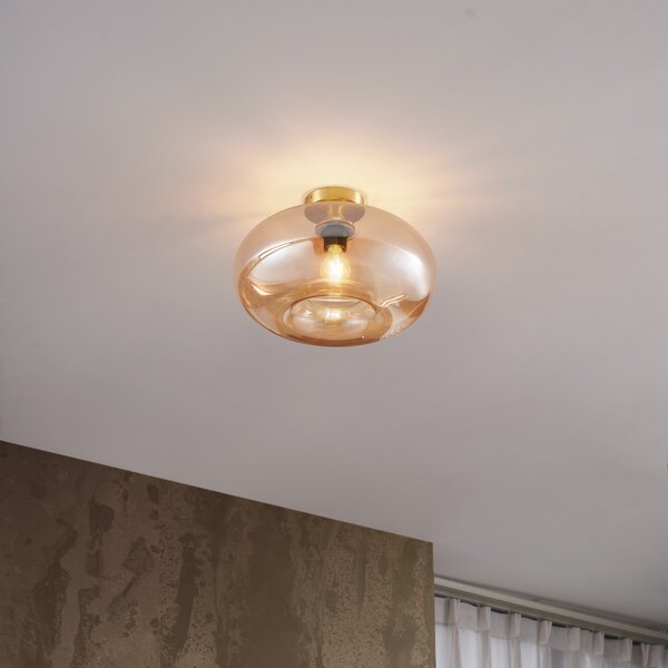 Art Deco stropna svetilka medenina z jantarjem 40 cm - Busa