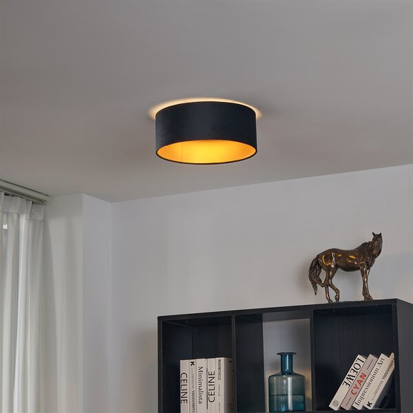 Moderna stropna svetilka črna žametna 40cm vklj. LED 3-stopenjsko zatemnjevanje - Sue