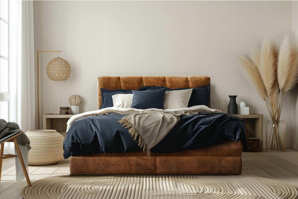 BOXSPRING POSTELJA 140 cm x 200 cm , tekstil oranžna