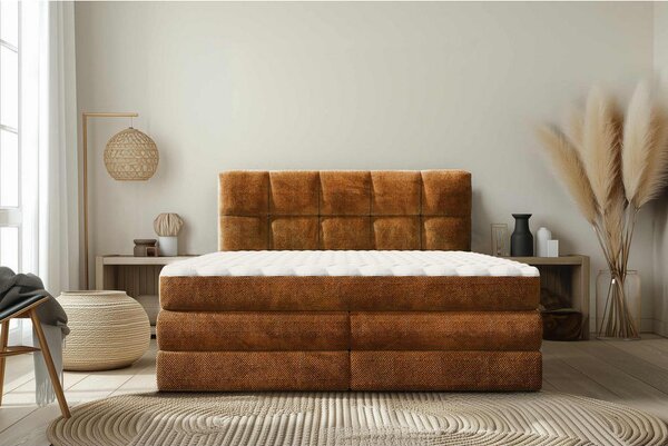 BOXSPRING POSTELJA 140 cm x 200 cm , tekstil oranžna