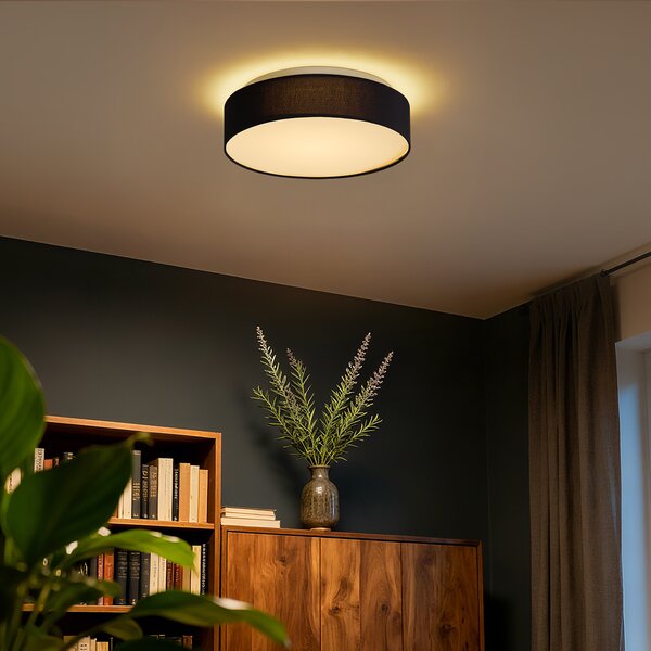 Pametna stropna svetilka črna 35 cm vklj. LED in daljinski upravljalnik - Flat Drum