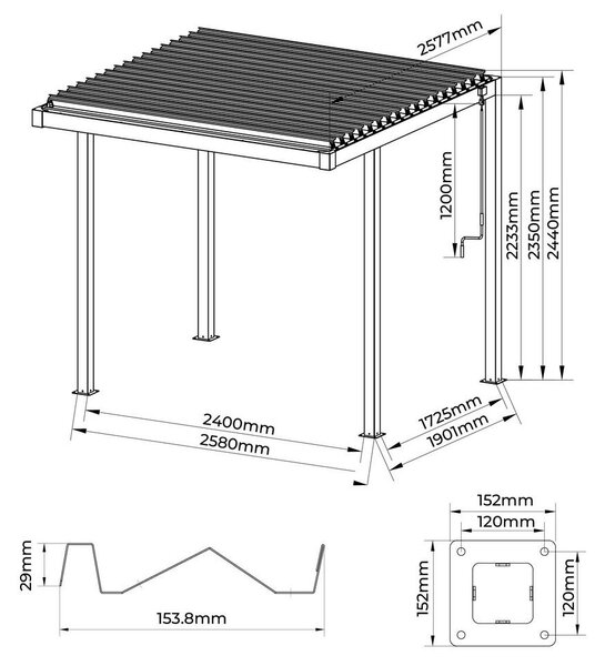Gardenson Pergola Origin, Antracit, 2,5x2,5m