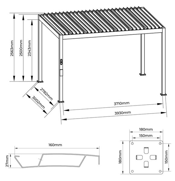 Gardenson Pergola E-core, Antracit, Osvetlitev, 3x4m