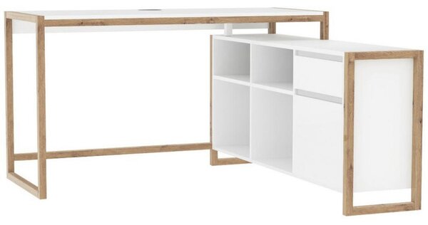 KOTNA PISALNA MIZA leseni material bela, hrast artisan