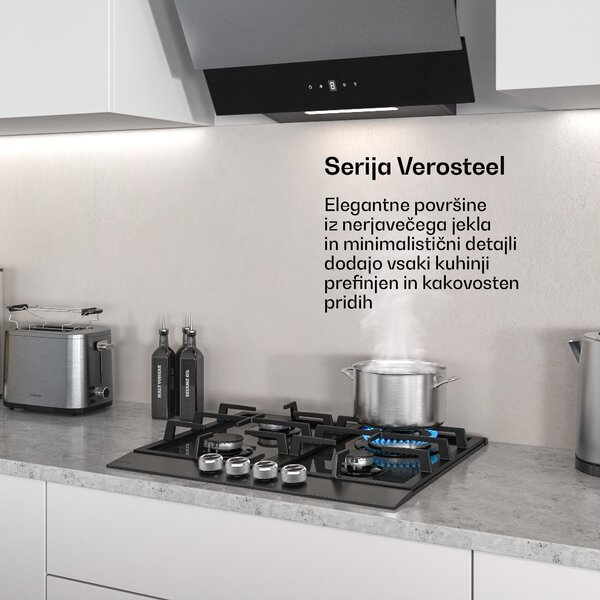 Klarstein Verosteel plinska kuhalna plošča, 4 gorilniki, električni vžig, združljiva z zemeljskim plinom in utekočinjenim naftnim plinom, 8000 W, 60 cm