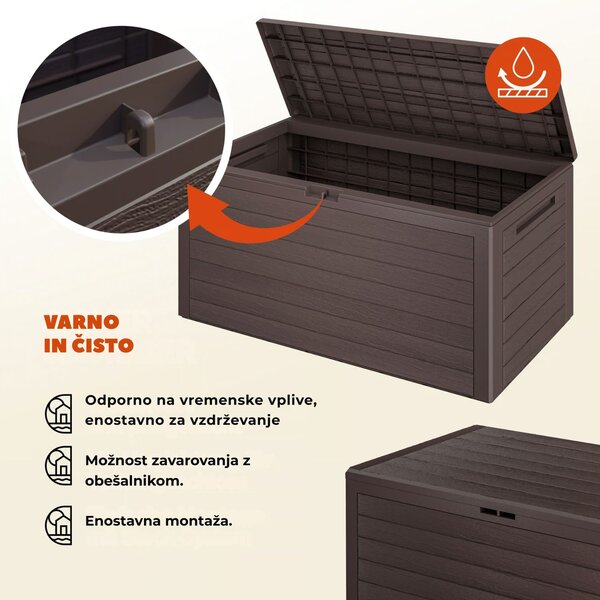 Škatla za shranjevanje WOODEBOX, 280l, 120x46x57cm, temno rjava Prosperplast