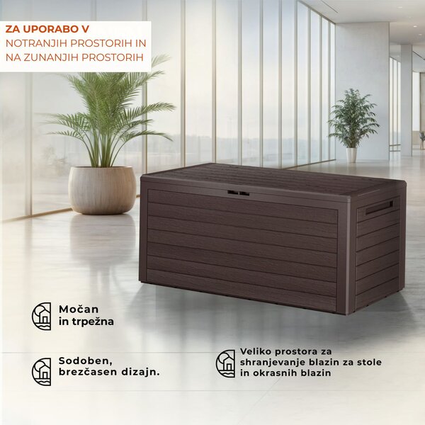 Škatla za shranjevanje WOODEBOX, 280l, 120x46x57cm, temno rjava Prosperplast