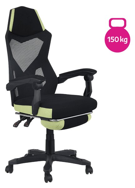 KONDELA Pisarniški/igralni stol, črno/zelen, nosilnost 150 kg, JORIK