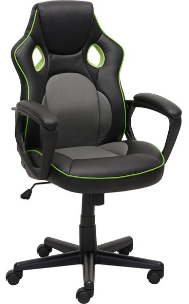 GAMING STOL kovina, umetna masa, tekstil siva, zelena, črna