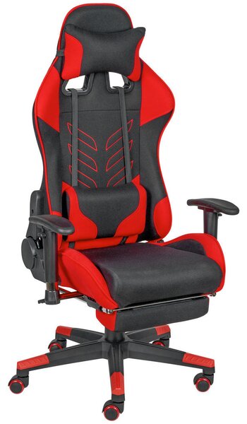 GAMING STOL kovina, umetna masa, tekstil rdeča, črna