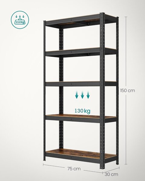 Kovinski regal s policami TAYLOR 5 polic 150x75 cm