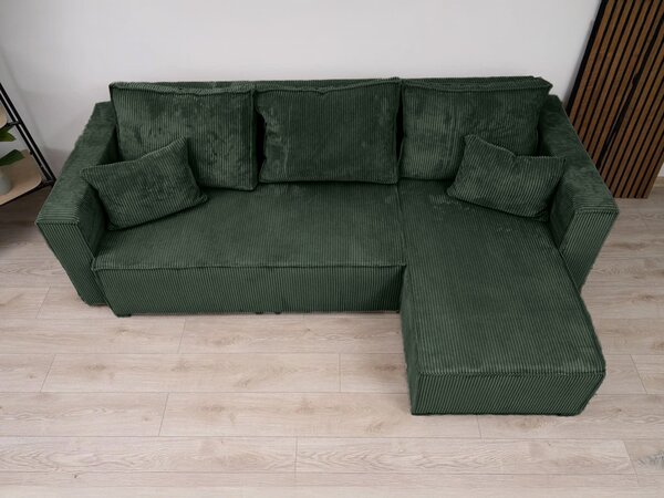 Raztegljiva kotna sedežna garnitura SMART COSARO temno zelena, obojestranska + 2 blazini GRATIS