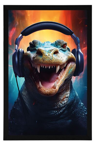 Plakat aligator s slušalkami