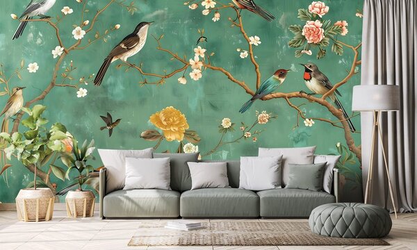 Tapeta vintage ptice na vejah