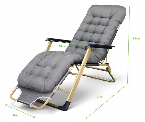 Zlati vrtni ležalnik z vzglavnikom v sivi barvi