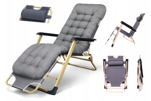 Zlati vrtni ležalnik z vzglavnikom v sivi barvi