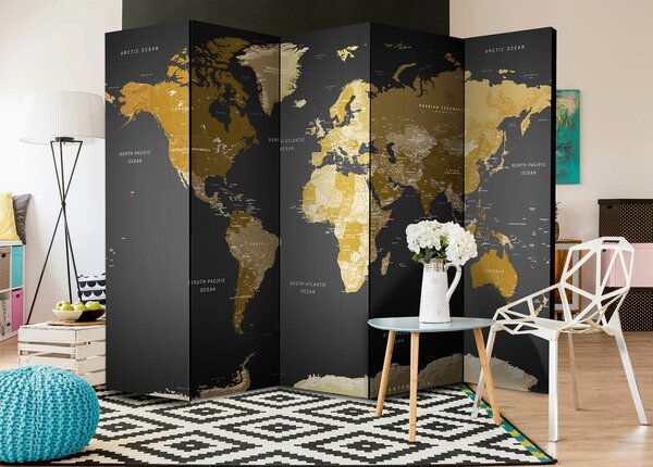 Artgeist Paravan World Map, 5-Delni, Enostranski