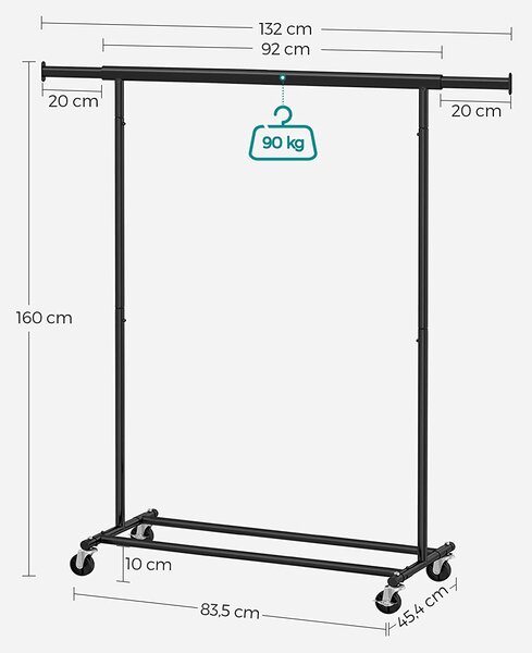 Stojalo za oblačila, nosilnost do 90 kg, črna | SONGMICS