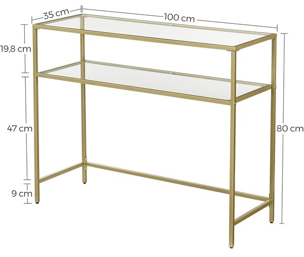 Konzolna miza, miza iz kaljenega stekla, zlata barva | VASAGLE