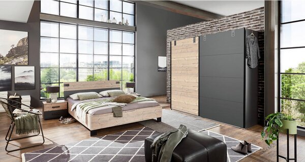 POSTELJNA GARNITURA x , leseni material barve grafita, barve hrasta